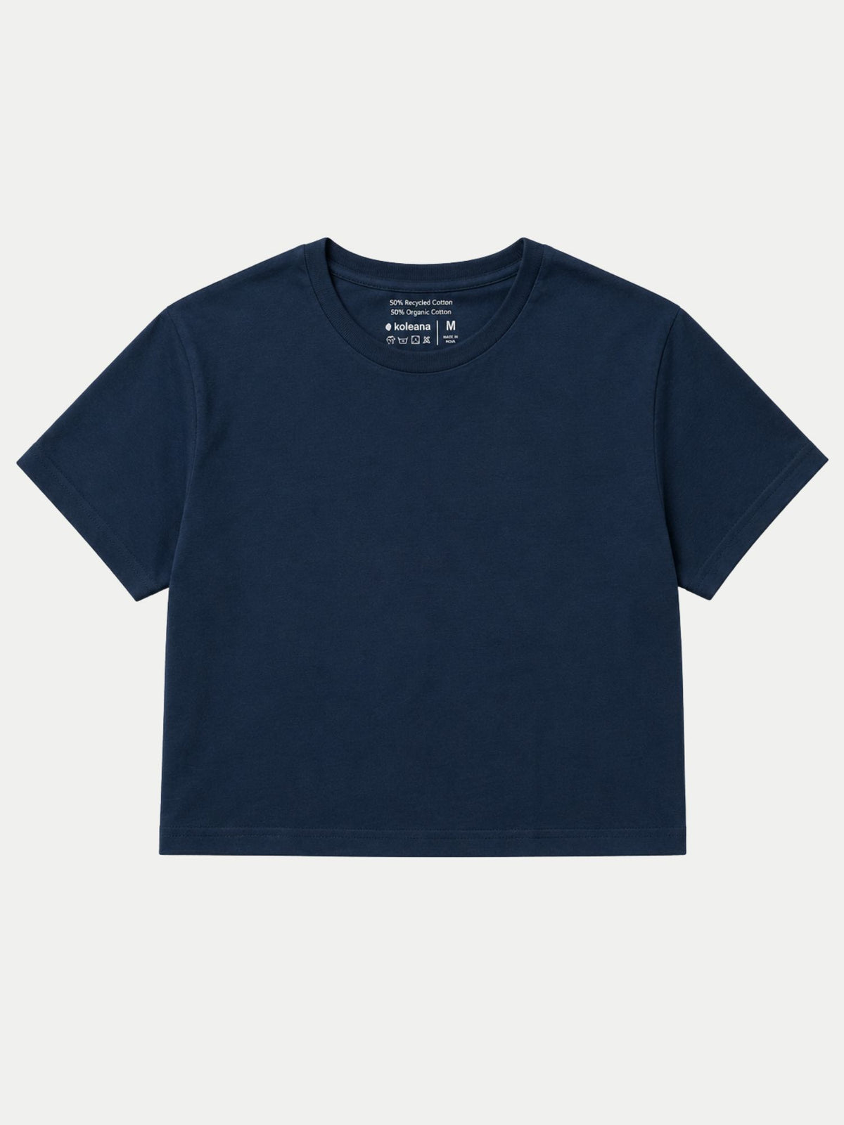 A dark navy blue short-sleeve crop top t-shirt 
