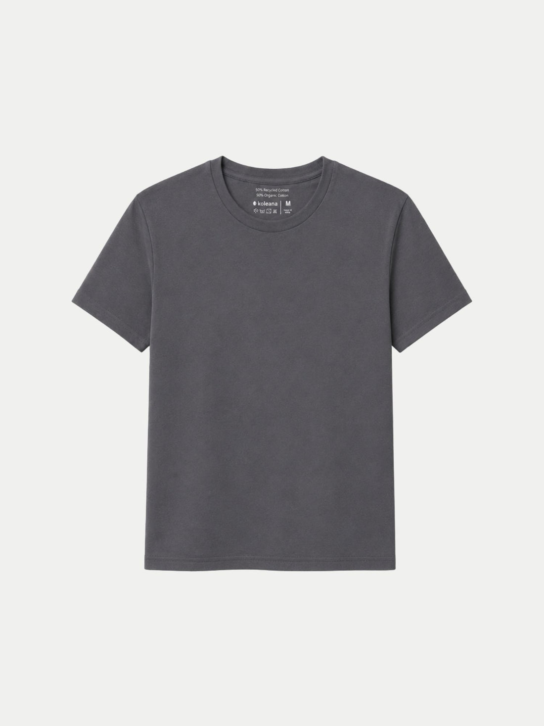 A dark gray short-sleeve crewneck t-shirt
