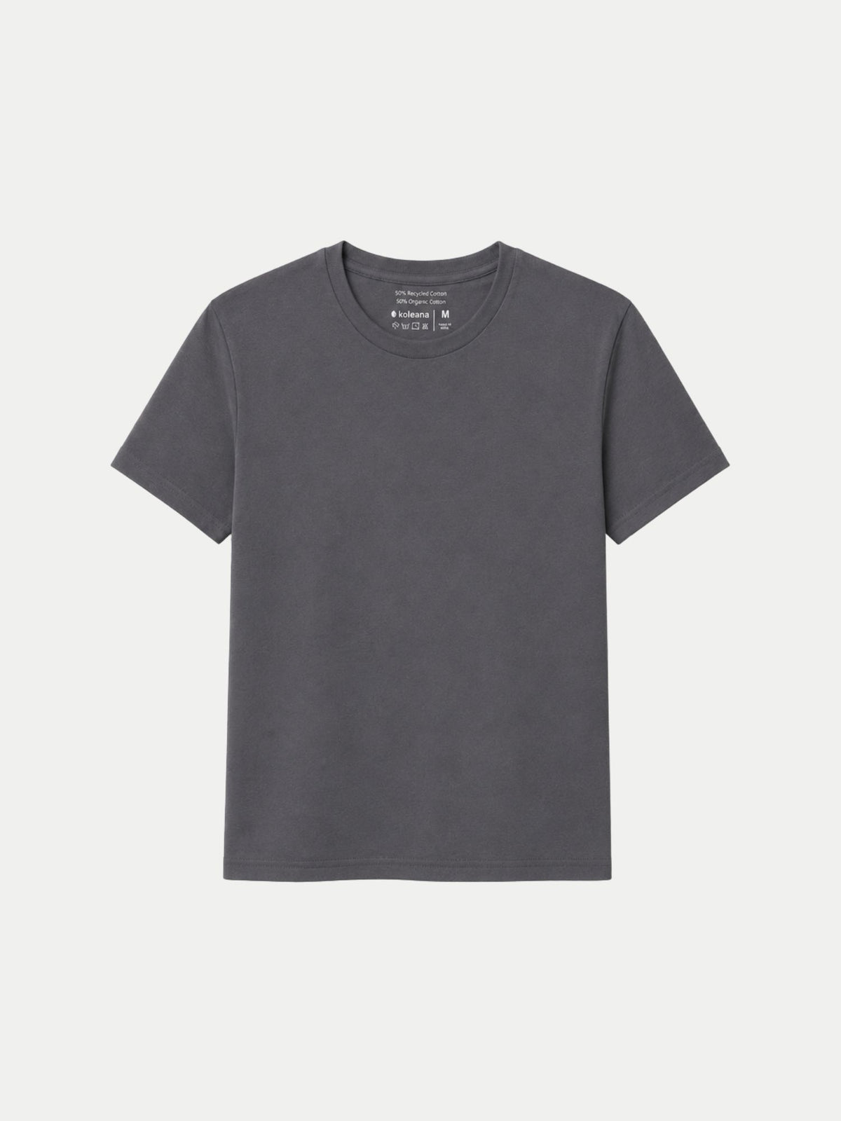 A dark gray short-sleeve crewneck t-shirt
