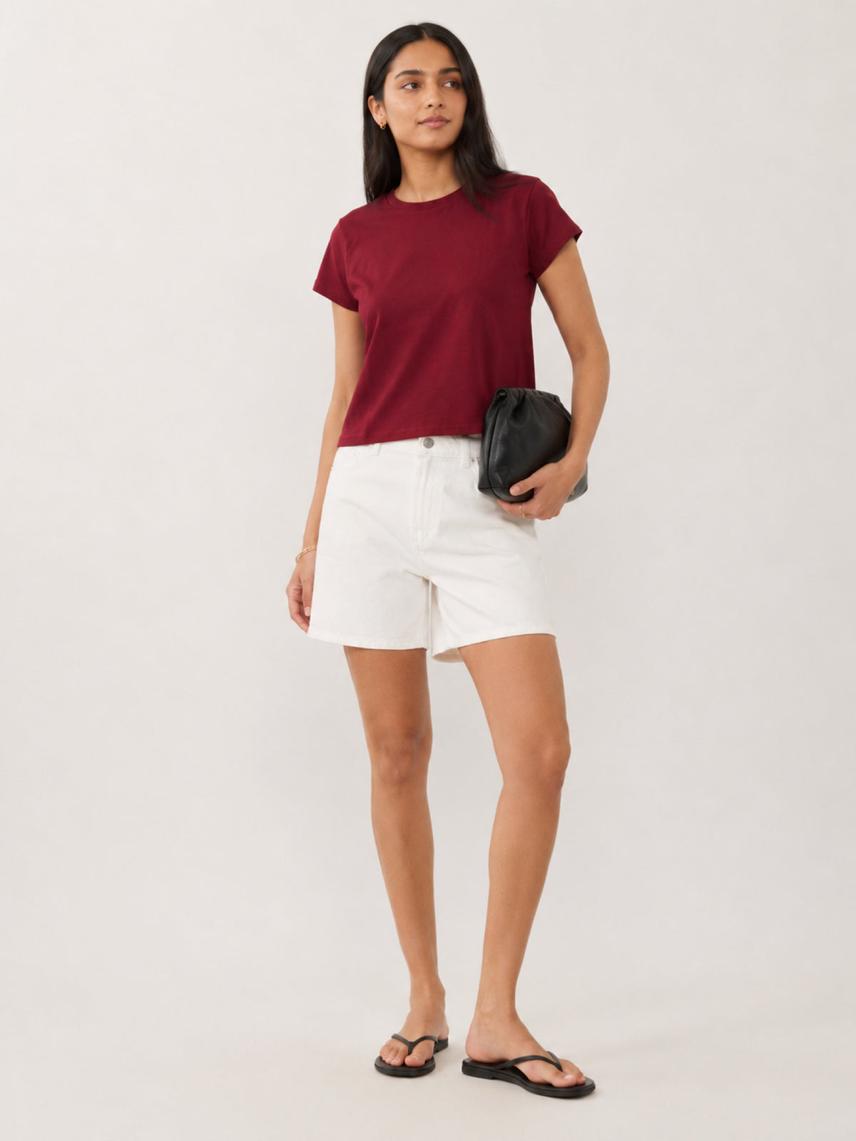 a short-sleeve crewneck t-shirt in maroon