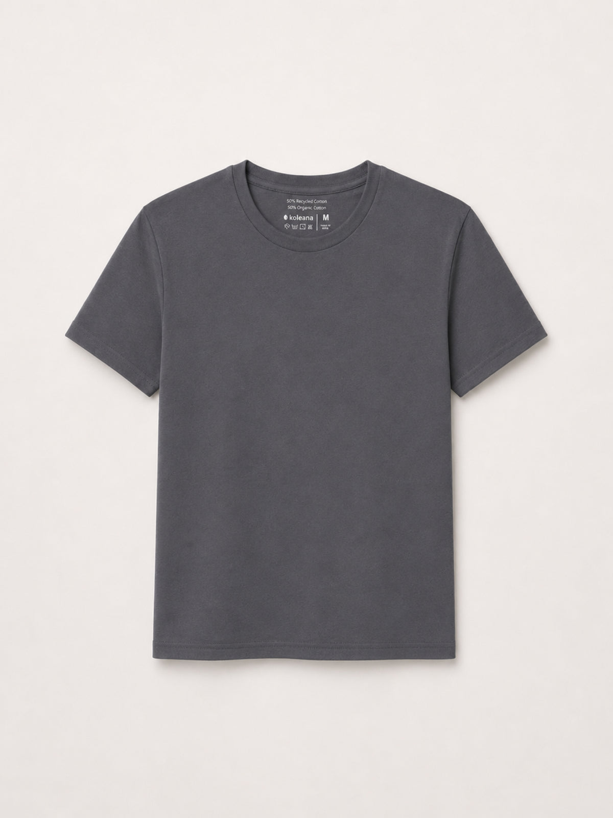 A dark gray short-sleeve crewneck t-shirt