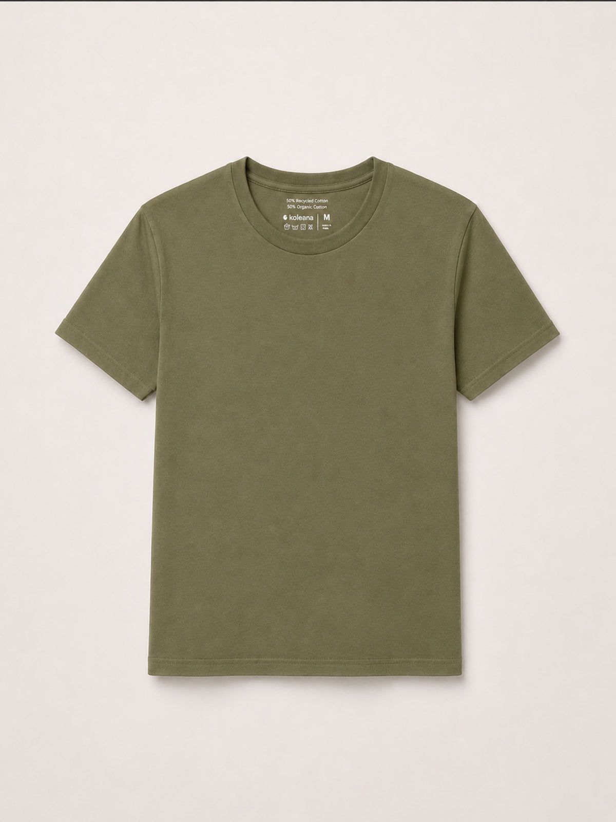 An olive green short-sleeve crewneck t-shirt