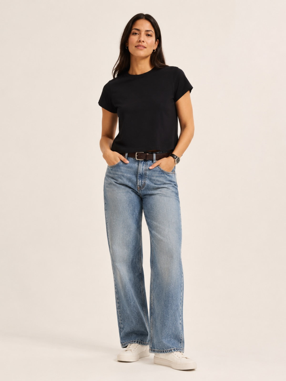 a black short-sleeve crewneck